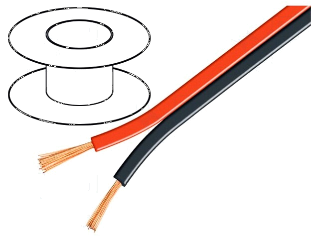 Leiding: voor luidsprekers; 2x1mm2; koord; Cu; zwartrood Leiding: voor luidsprekers; 2x1mm2; koord; Cu; zwartrood